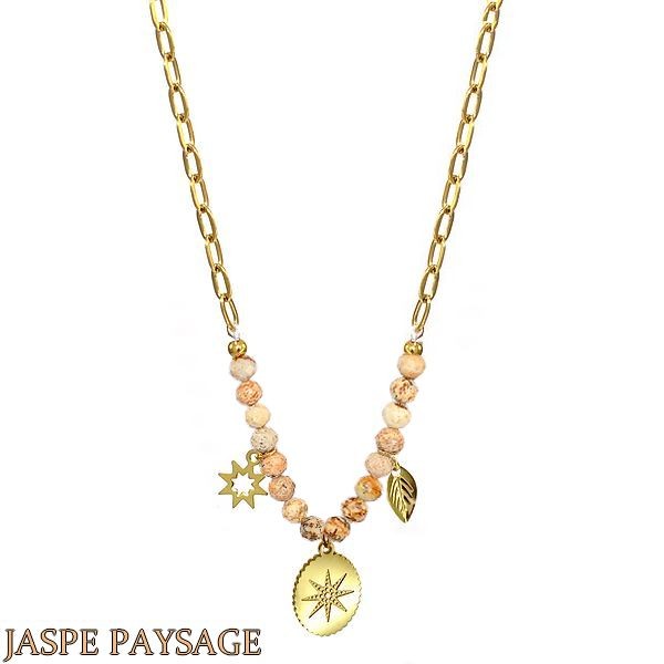 Collier pour femme - Pierre naturelle & Acier - Jaspe paysage