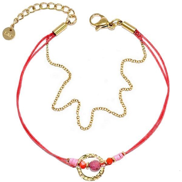 Bracelet pour femme - Pierres minérale - Rouge & doré