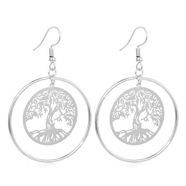 Boucles d'oreilles fantaisie pour femme - Couleur argenté - Arbre de vie