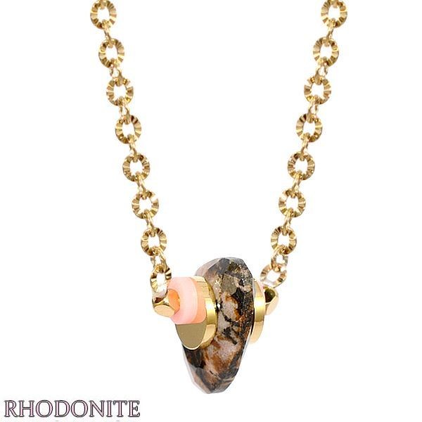 Collier pour femme - Pierre naturelle & acier - Rhodonite