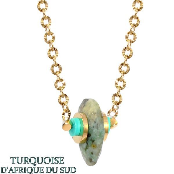 Collier pour femme - Pierre naturelle & acier - Turquoise d'Afrique du sud