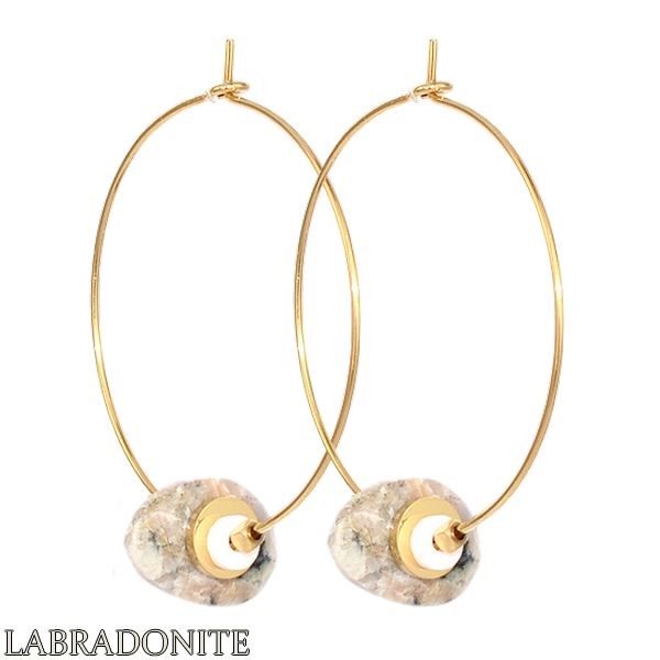 Boucles d'oreilles pour femme - Pierre naturelle & acier - Labradonite