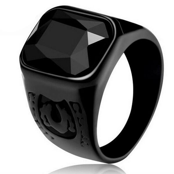 Bague acier 316 - Couleur noir - Strass Noir