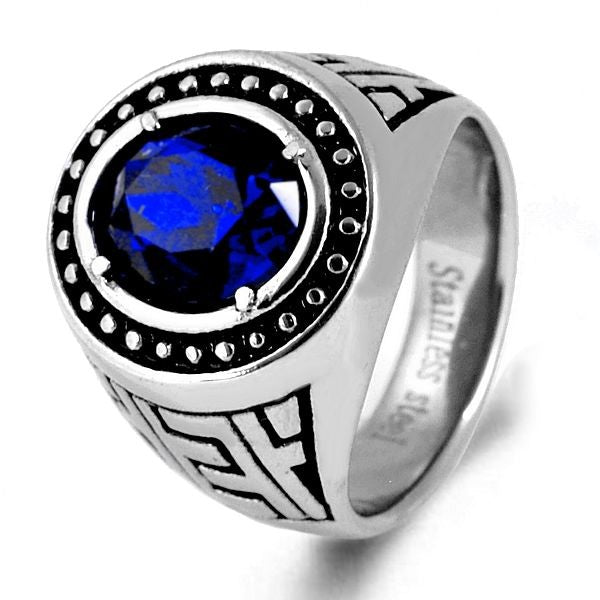 Bague pour homme acier 316 - Couleur argenté - Pierre bleu 