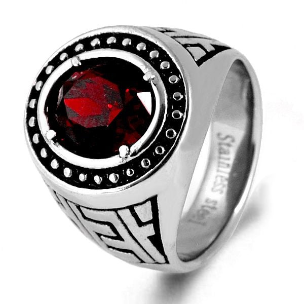 Bague pour homme acier 316 - Couleur argenté - Pierre rouge