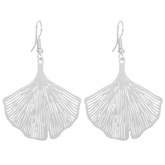 Boucles d'oreilles fantaisie pour femme - Couleur argenté - Feuille de lotus 