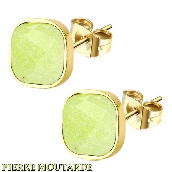 Boucles d'oreilles pour femme - Acier & Pierre - Pierre moutarde