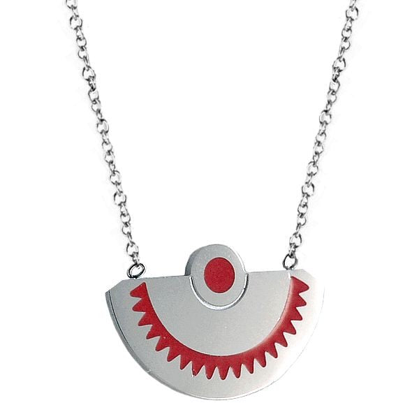 Collier pour femme - Acier argenté - Demi cercle rouge