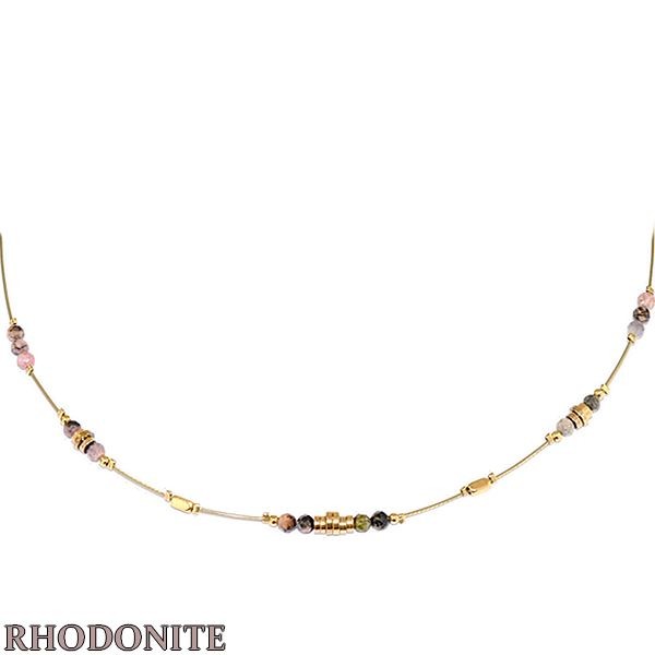 Collier pour femme - Acier & Pierre naturelle - Rhodonite