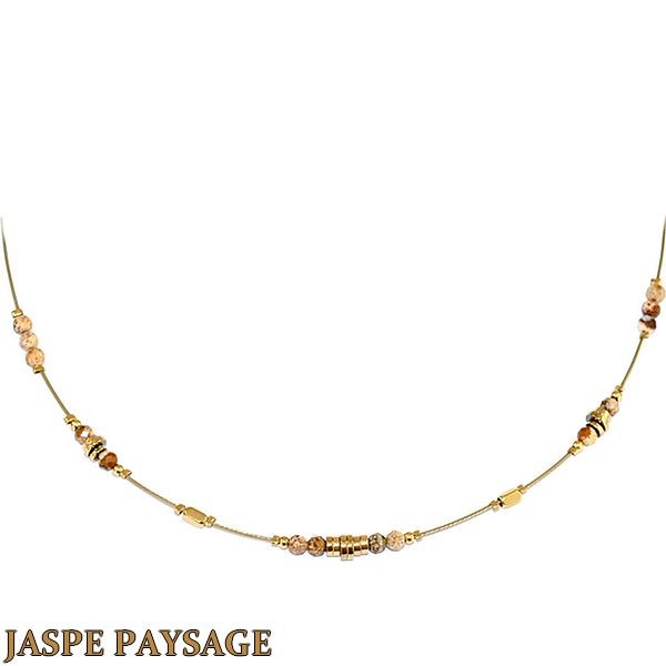 Collier pour femme - Acier & Pierre naturelle - Jaspe paysage