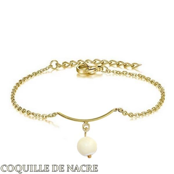 Bracelet pour femme - Acier & Pierre naturelle - Coquille de nacre