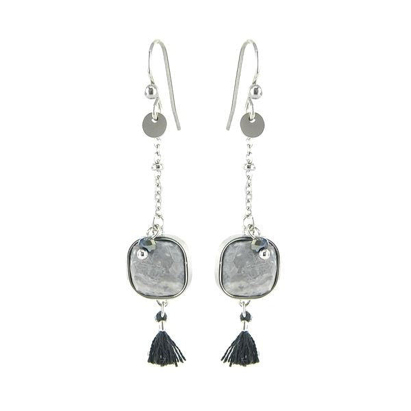 Boucles d'oreilles pour femme - jaspe picasso - pompon assorti 