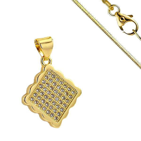 Joli collier pour femme de couleur or, losange brillant et contour original 
