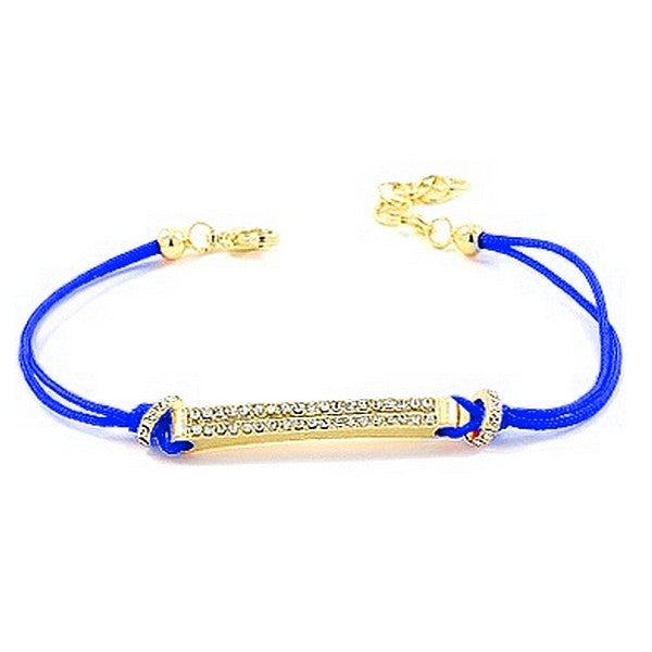 Bracelet pour femme de couleur or, plaque à strass, cordon bleu