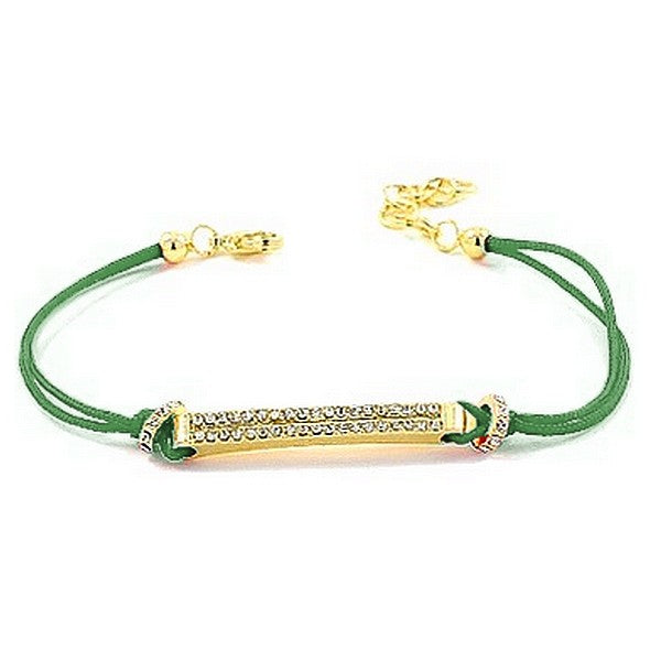 Bracelet pour femme de couleur or, plaque à strass, cordon vert