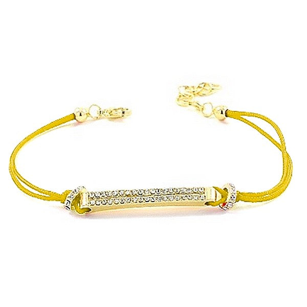 Bracelet pour femme de couleur or, plaque à strass, cordon jaune moutarde
