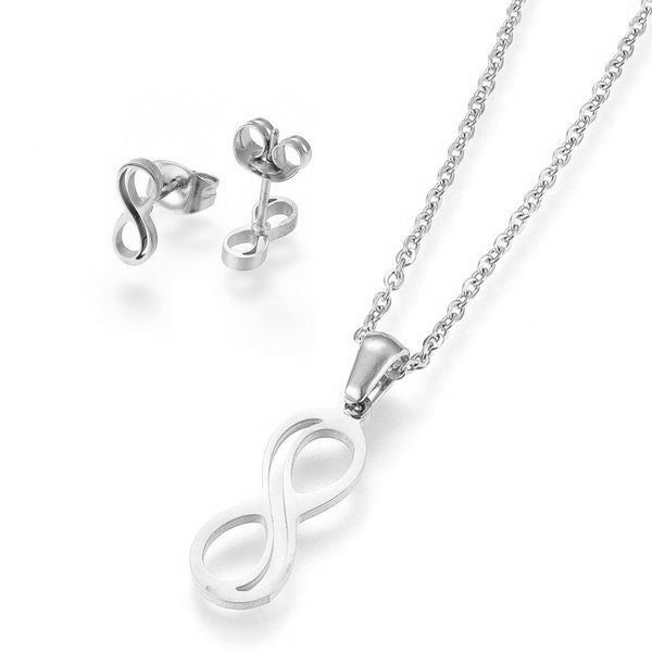 Coffret cadeau pour femme - Ensemble collier & Boucles d'oreilles infini argenté
