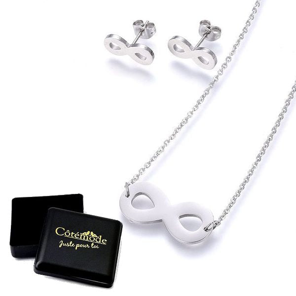 Coffret cadeau pour femme - Ensemble collier & Boucles d'oreilles infini argenté