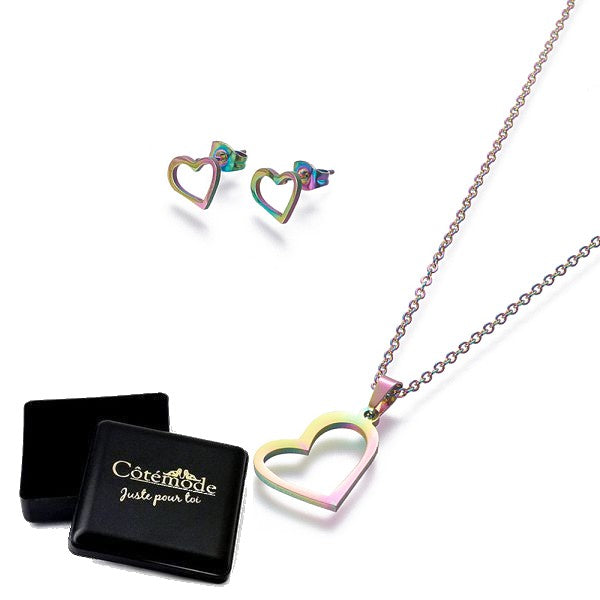 Coffret cadeau pour femme - Ensemble collier & Boucles d'oreilles les reflets coeur