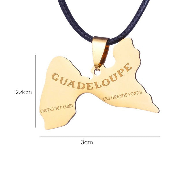 Collier mixte - Acier 316 avec cordon - pendentif Guadeloupe doré 2.4*3 mm