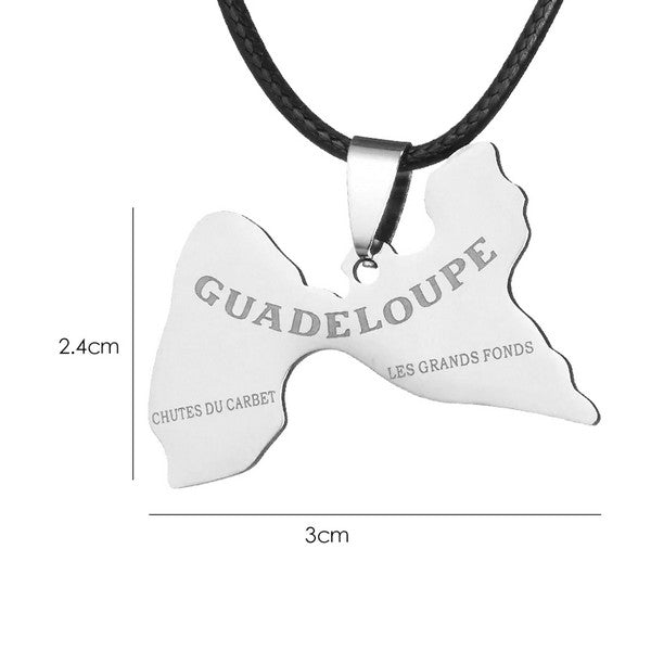 Collier mixte - Acier 316 avec cordon - pendentif Guadeloupe argenté 2.4*3 mm