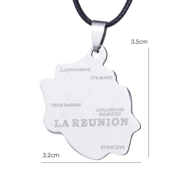 Collier mixte - Acier 316 avec cordon - pendentif Réunion argenté 3.2*3.5 mm