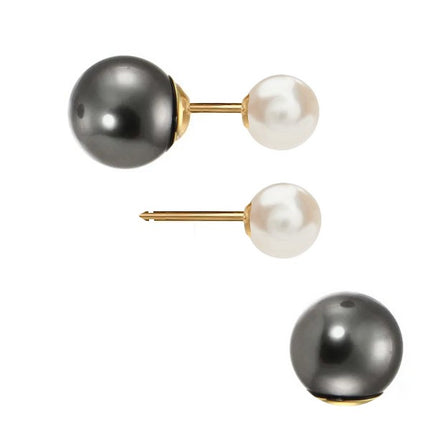 Boucles d'oreilles pour femme - 2 perles noir blanche 7 et 5 mm Boucles d'oreilles plaqué or Bijouxmode