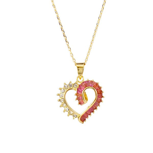 Collier pour femme couleur or coeur rouge diamant CZ - Loana Colliers plaqué or Bijouxmode