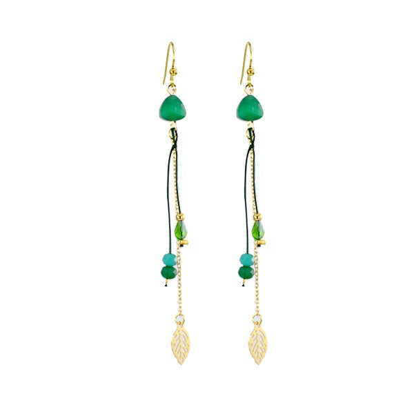 Boucles d'oreilles pour femme pendante acier et gemme vert