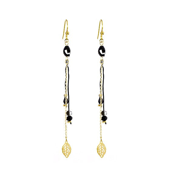 Boucles d'oreilles pour femme pendante acier et gemme noir