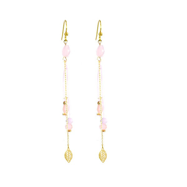 Boucles d'oreilles pour femme pendante acier et gemme rose