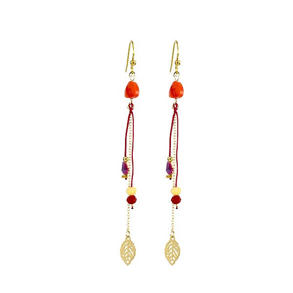 Boucles d'oreilles pour femme pendante acier et gemme rouge