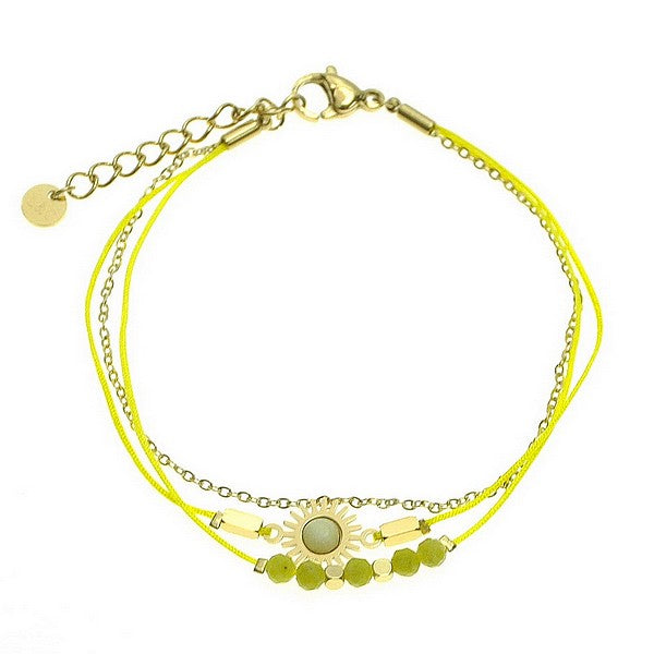 Bracelet pour femme - Acier 3 rangs pierre Moutarde Bracelet pierres naturelles Bijouxmode
