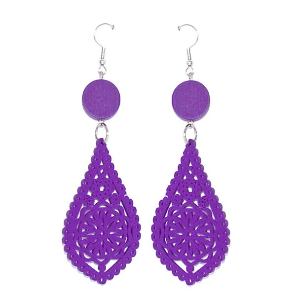 boucles d'oreilles fantaisie bois pour femme goutte violet