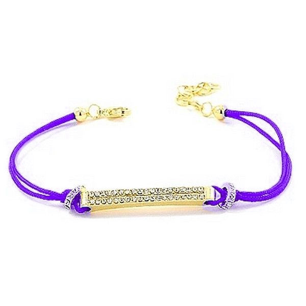 Bracelet pour femme de couleur or, plaque à strass, cordon violet Bracelets plaqué or Bijouxmode