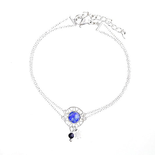 Bracelet pour femme double chaîne acier breloques étoiles pierre naturelle Lapis lazuli