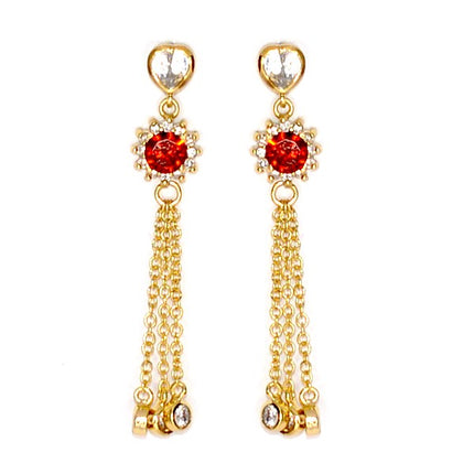 Boucles d'oreilles pour femme - tombante diamant CZ rouge 9 * 50 mm Boucles d'oreilles plaqué or Bijouxmode