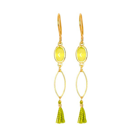 Boucles d'oreilles pour femme pierre naturelle pompon et gemme vert