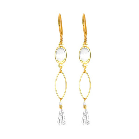 Boucles d'oreilles pour femme pierre naturelle pompon et gemme blanc