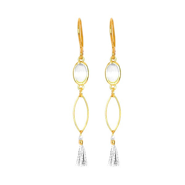 Boucles d'oreilles pour femme pierre naturelle pompon et gemme blanc