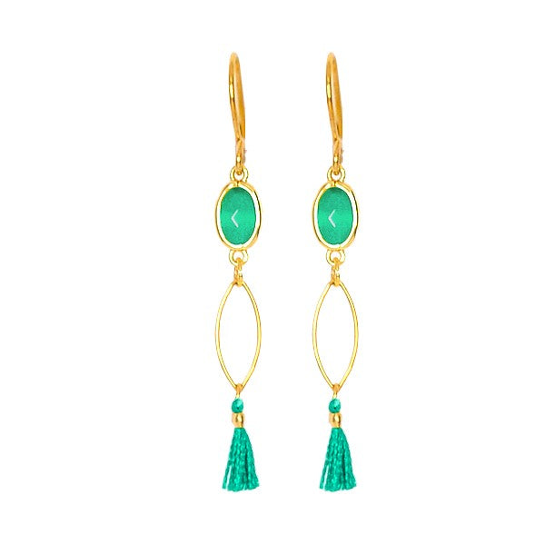 Boucles d'oreilles pour femme pierre naturelle pompon et gemme turquoise