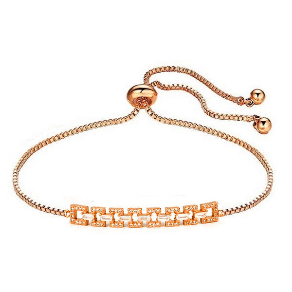 Bracelet souple femme couleur or rose forme carré pierres serties Bracelets plaqué or Bijouxmode