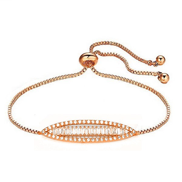 Bracelet souple femme couleur or rose forme ovale pierres serties Bracelets plaqué or Bijouxmode