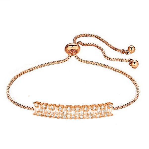 Bracelet souple femme couleur or rose forme rectangle pierres serties Bracelets plaqué or Bijouxmode