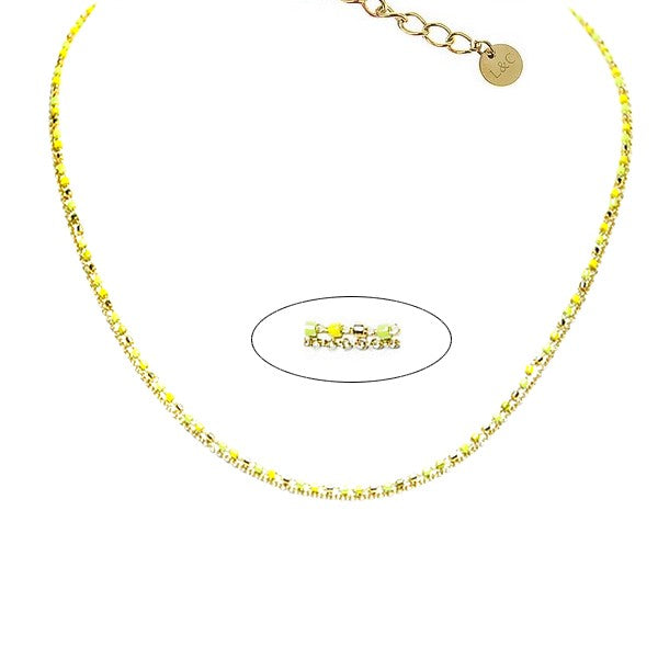Collier femme acier 316 et perles jaune