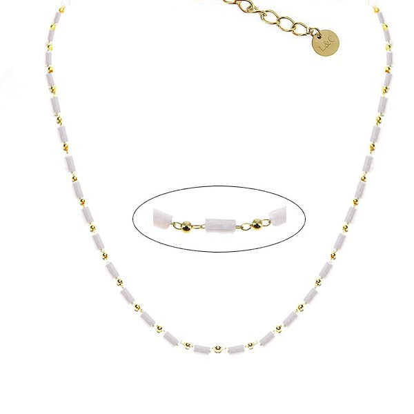 Collier femme acier 316 et perles de cristal rose