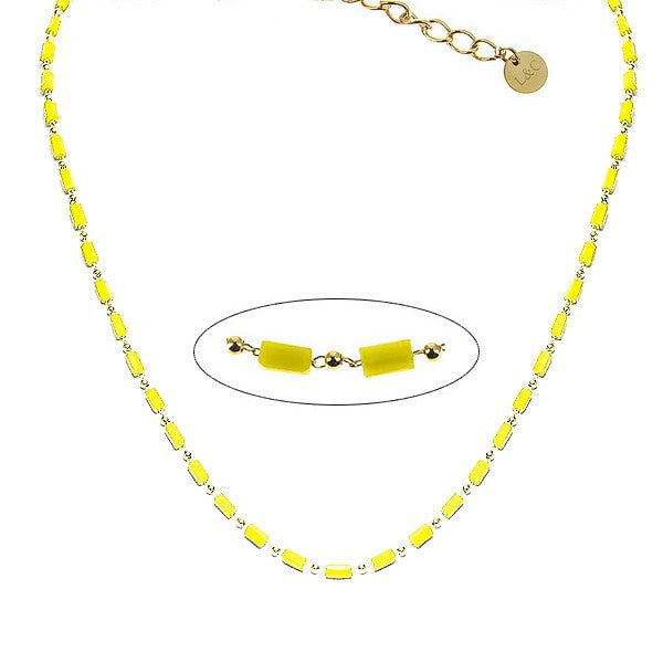 Collier femme acier 316 et perles de cristal jaune