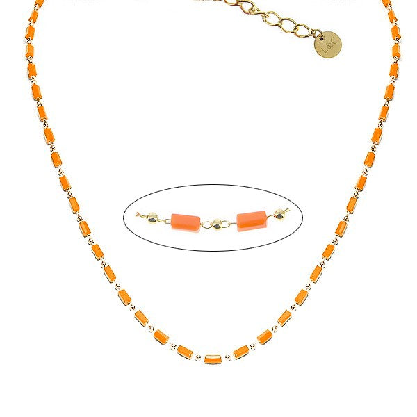 Collier femme acier 316 et perles de cristal orange