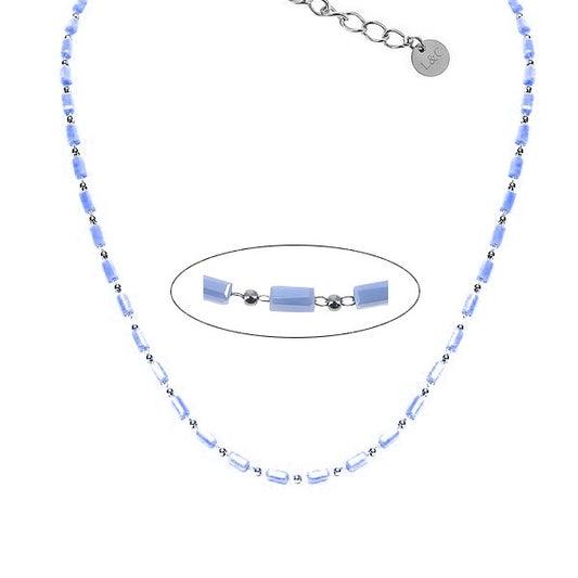 Collier femme acier 316 et perles de cristal Bleu