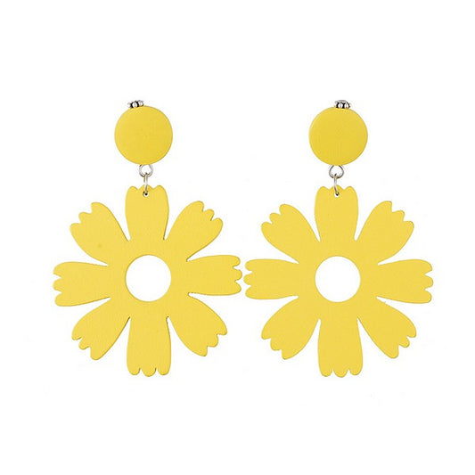 Boucles d'oreilles fantaisie femme bois fleur couleur jaune